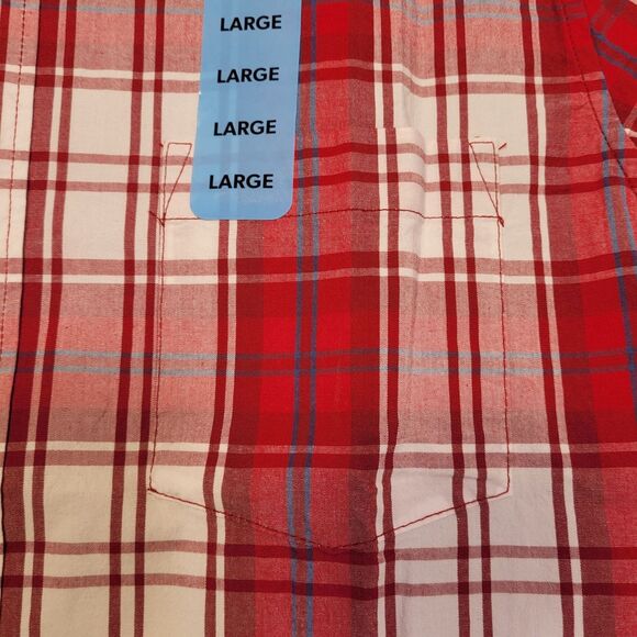 GAP Men's Red Plaid Short Sleeve Button-Up Cotton Poplin Shirt Size Large - Picture 5 of 12